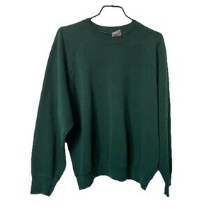 Vintage Fruit of the Loom Sweatshirt Womens L Green Raglan Made in Canada